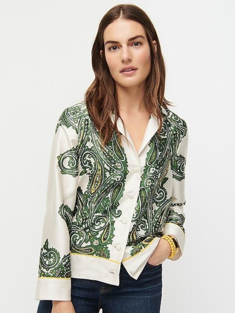 J. Crew Green and White Paisley Button-Front Jacket - Picture 2 of 4